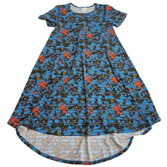 LuLaRoe Carly Blue Floral Stripe High Low  Dress sz XXS - Picture 2 of 5